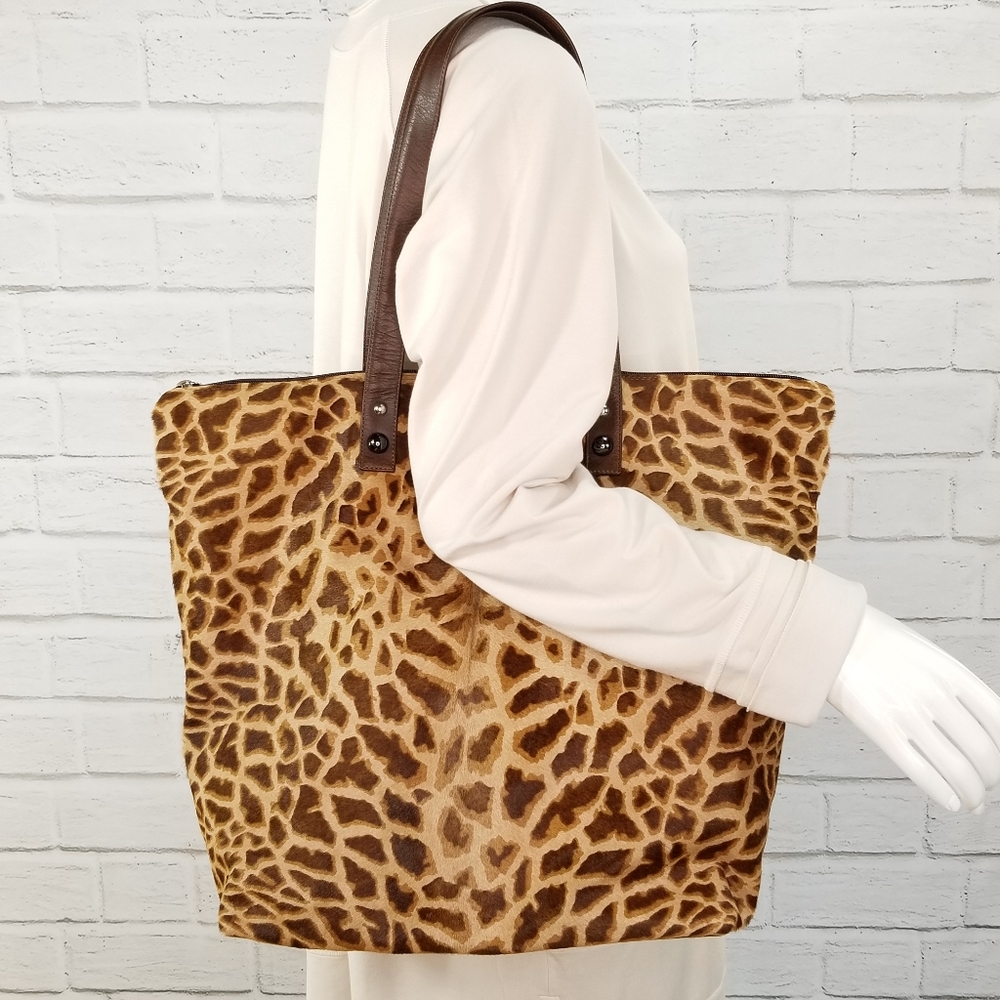 Fabulous Leather & Giraffe Print Hide Handbag NWOT